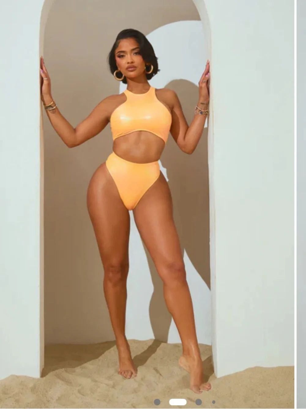 Fashion Nova High-Neck Shimmer Bikini Set - Peach - Picture 4 of 4
